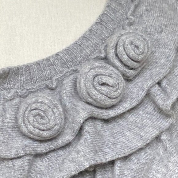 Banana Republic Wool Cashmere Cardigan Italian Ruffles Rosettes Fairy Feminine-S - Picture 2 of 12